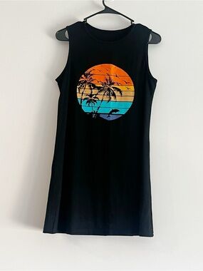 Black Tropical Graphic Mini Dress
